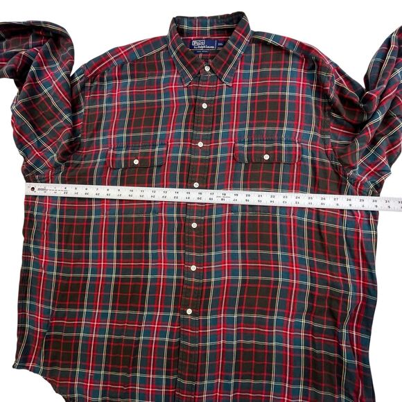 Vintage Polo Ralph Lauren Shirt Mens 2XL XXL Plaid Pockets Designer Preppy - Picture 8 of 10